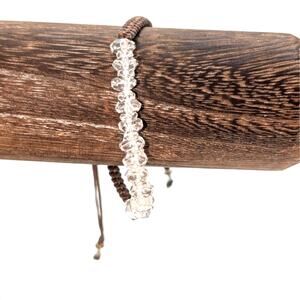 Glass Crystal Beaded Brown Cord Adjustable Cord Bracelet